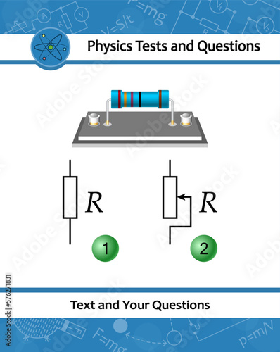 Resistor. Capacitor resistor icon with simple electrical scheme. Physical test with device having a designed resistance to the passage of an electric current. Helpful for education at physics lesson.