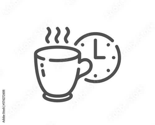 Coffee break line icon. Breakfast hot tea sign. Coffee time symbol. Quality design element. Linear style coffee break icon. Editable stroke. Vector
