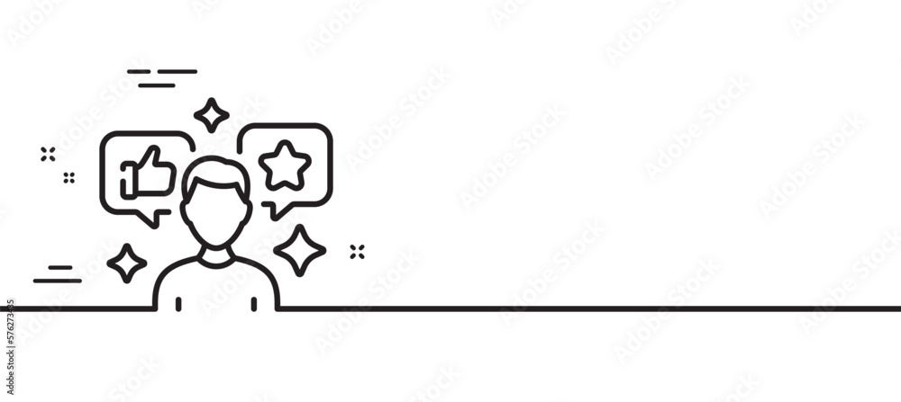 Social media line icon. Influence sign. Media specialist symbol. Minimal line illustration background. Social media line icon pattern banner. White web template concept. Vector