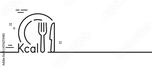 Calories line icon. Diet kcal sign. Low calorie food symbol. Minimal line illustration background. Calories line icon pattern banner. White web template concept. Vector