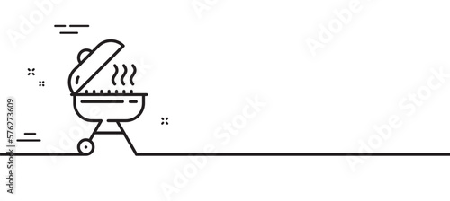 Grill line icon. Barbecue cooker for cooking food sign. Hot meat brazier symbol. Minimal line illustration background. Grill line icon pattern banner. White web template concept. Vector