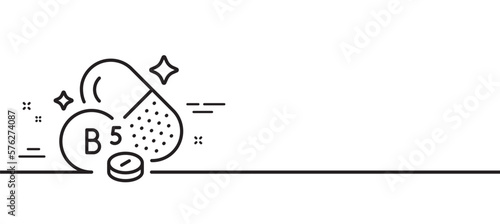Vitamin B5 line icon. Pantothenic acid food nutrient sign. Capsule or pill supplement symbol. Minimal line illustration background. Pantothenic acid line icon pattern banner. Vector