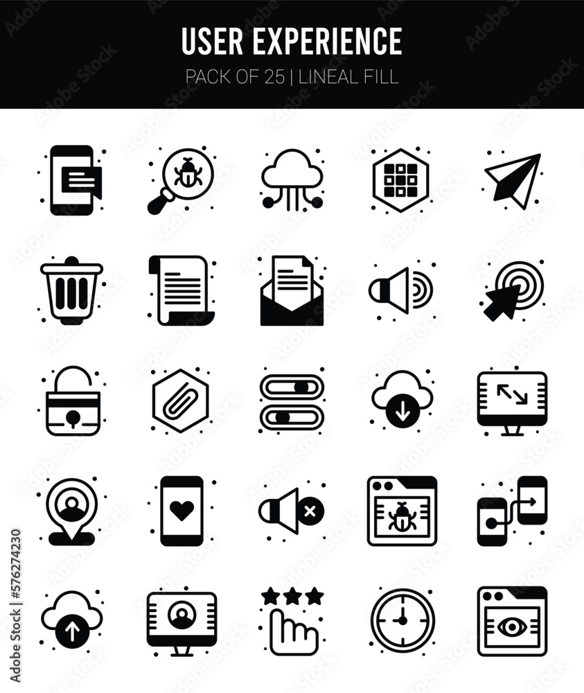 25 User Experience Lineal Fill icons Pack vector illustration.