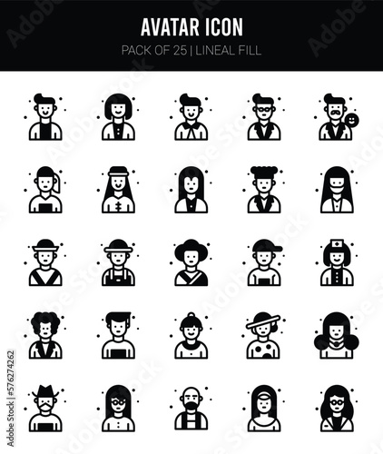 25 Avatar Lineal Fill icons Pack vector illustration. © Icon