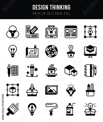 25 Design Thinking Lineal Fill icons Pack vector illustration.