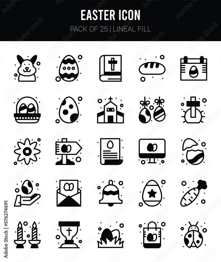 25 Easter Lineal Fill icons Pack vector illustration. 25 Easter Lineal Fill icons Pack vector illustration.