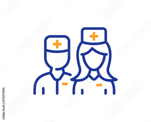 Doctor line icon. Surgeon with nurse sign. Medical staff symbol. Colorful thin line outline concept. Linear style doctor icon. Editable stroke. Vector