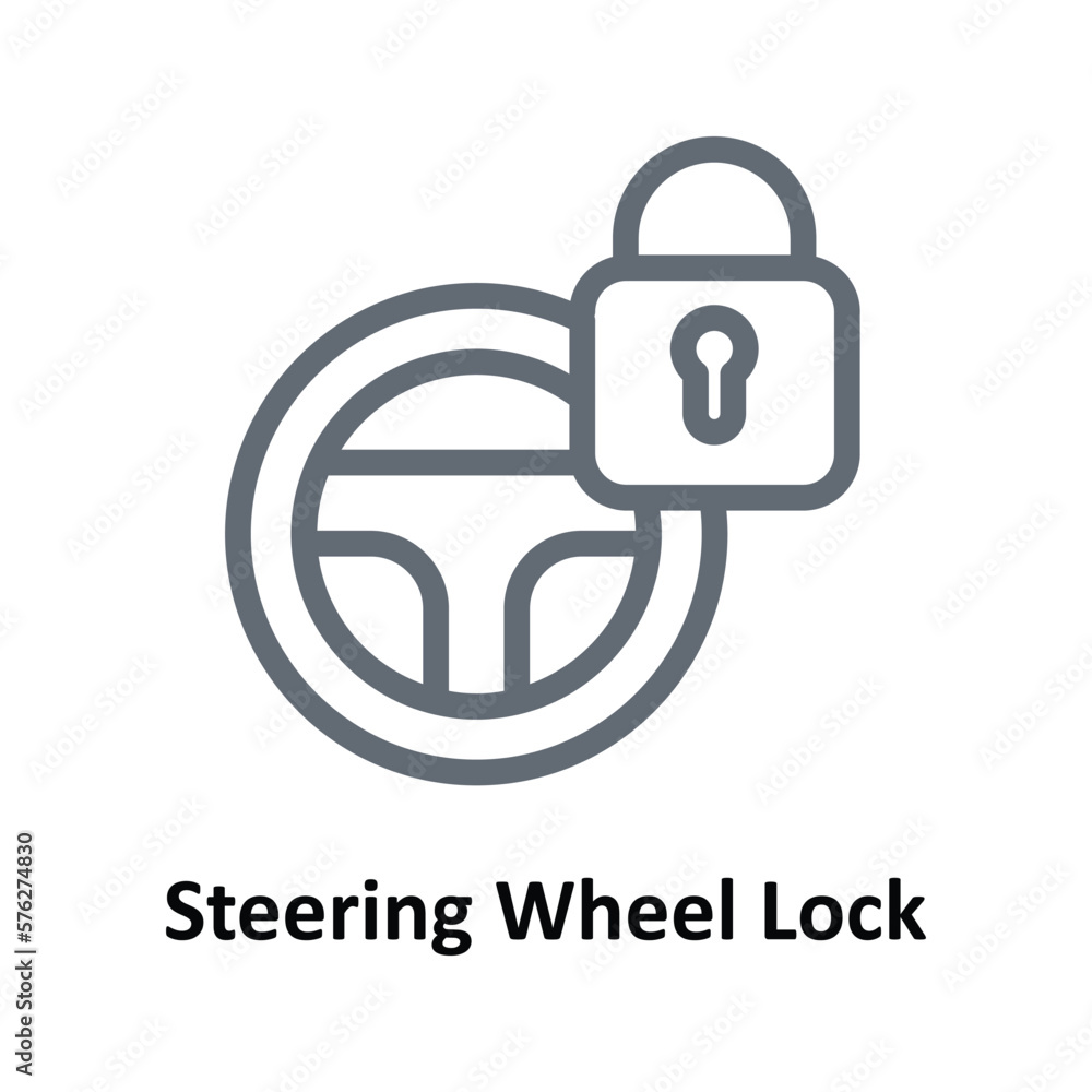 Steering Wheel Lock Vector Outline Icons. Simple stock illustration stock - obrazy, fototapety, plakaty 