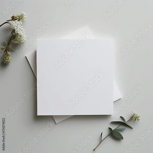 Blank square card mockup on table - A modern and versatile template for showcasing your square-shaped greeting cards, invitations or business cards. The clean and elegant layout provides ample copy sp