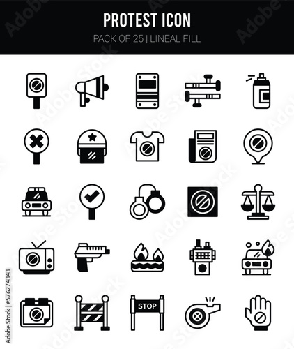 25 Protest Lineal Fill icons Pack vector illustration.