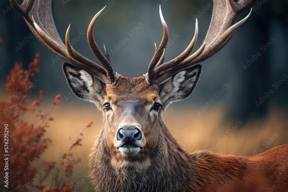 Noble deer male looking at the camera Noble deer male looking at the camera