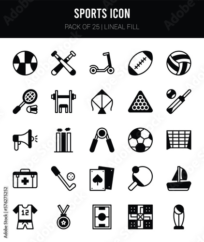 25 Sports Lineal Fill icons Pack vector illustration.