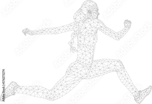 women athlete jumper in triple jump polygon wireframe vector