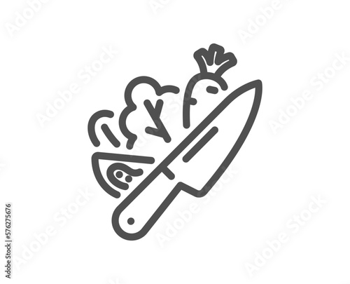 Vegetable line icon. Ð¡ut lettuce sign. Spinach leaf, tomato and carrot symbol. Quality design element. Linear style vegetable icon. Editable stroke. Vector