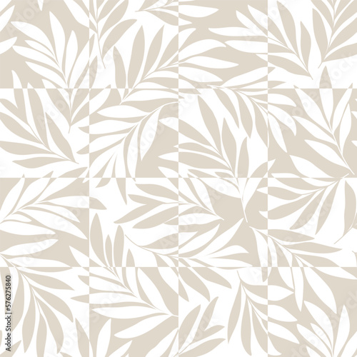 Seamless abstract  light  grey and white floral  background.Vector grey and white pattern with leaves.