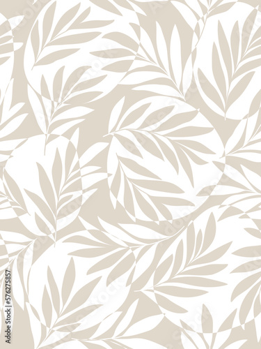 Seamless abstract light grey and white floral background.Vector grey and white pattern with leaves.