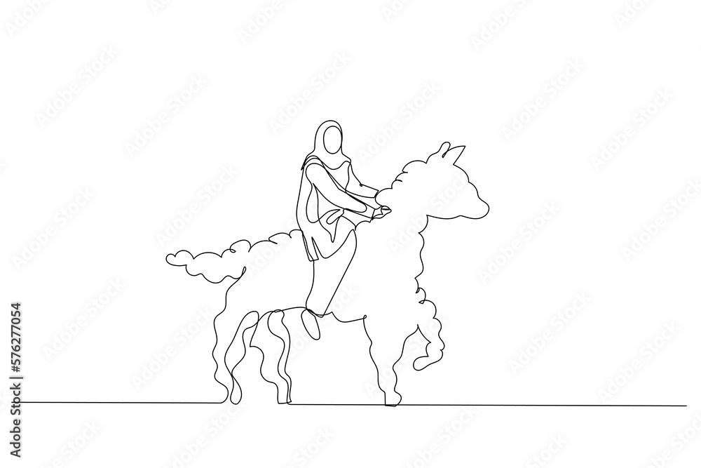 muslim woman riding white cloud horse metaphor of management idea muslim woman riding white cloud horse metaphor of management idea