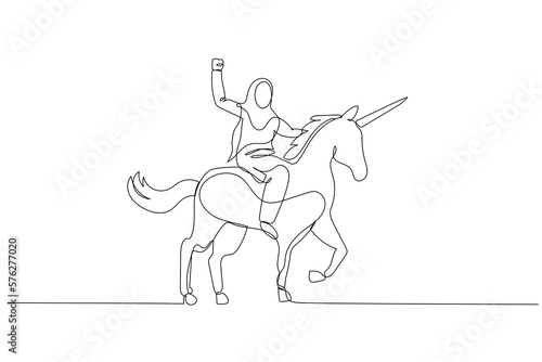 muslim woman riding a unicorn with the horse only standing on three foot © rina