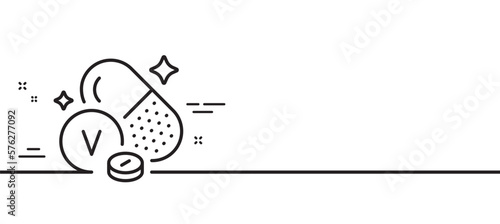 Vanadium mineral line icon. Chemical element V sign. Capsule or pill symbol. Minimal line illustration background. Vanadium mineral line icon pattern banner. White web template concept. Vector