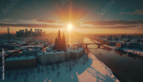 city sunset  drone