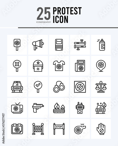 25 Protest Outline icons Pack vector illustration.
