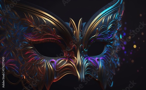 mardi gras mask, carnival mask on black background, carnival mask isolated on black, Generative AI