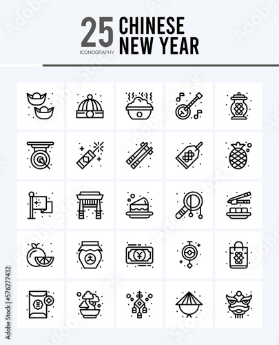 25 Chinese New Year  Outline icons Pack vector illustration.