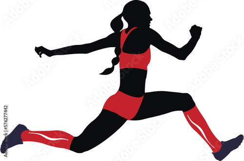 female athlete triple jump in compression socks
