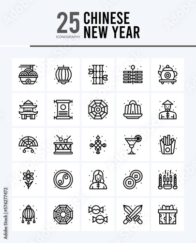 25 Chinese New Year  Outline icons Pack vector illustration.