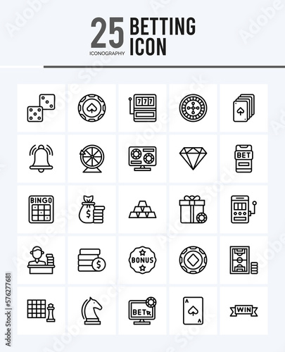 25 Betting Outline icons Pack vector illustration.