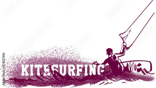 vector illustration of the kite surfing sportsmen 