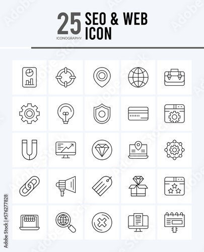 25 SEO & WEB Outline icons Pack vector illustration.