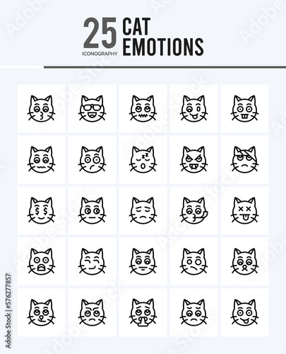 25 Cat Emotions Outline icons Pack vector illustration.