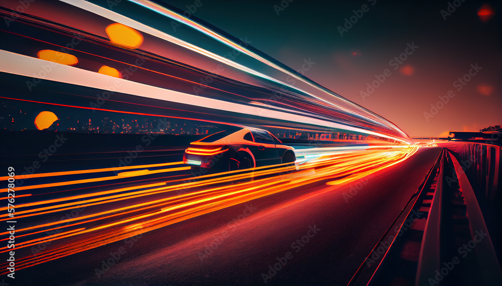 light trails from car fast motion, ai based light trails from car fast motion, ai based
