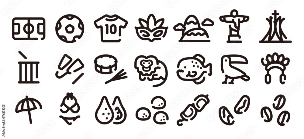 Brazil icon set (Soft bold line version)