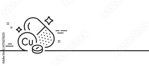 Copper mineral line icon. Chemical element Cu sign. Capsule or pill symbol. Minimal line illustration background. Copper mineral line icon pattern banner. White web template concept. Vector