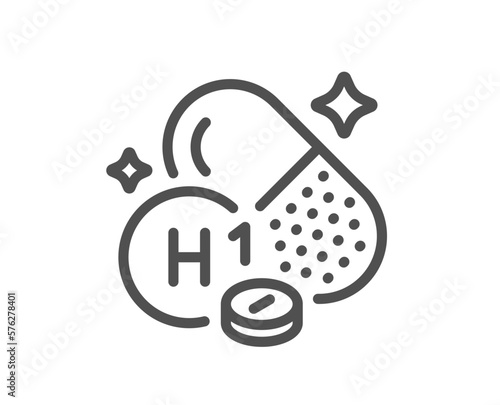 Vitamin H1 line icon. Food nutrient sign. Capsule or pill supplement symbol. Quality design element. Linear style vitamin H1 icon. Editable stroke. Vector