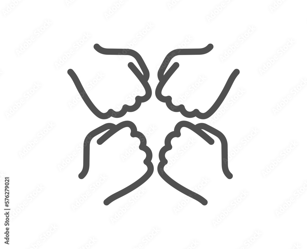 Squad line icon. Team work sign. Fist bump symbol. Quality design element. Linear style squad icon. Editable stroke. Vector Squad line icon. Team work sign. Fist bump symbol. Quality design element. Linear style squad icon. Editable stroke. Vector