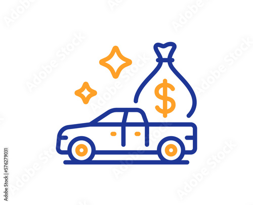 Cash transit line icon. Money collector car sign. Cash collection machine symbol. Colorful thin line outline concept. Linear style cash transit icon. Editable stroke. Vector