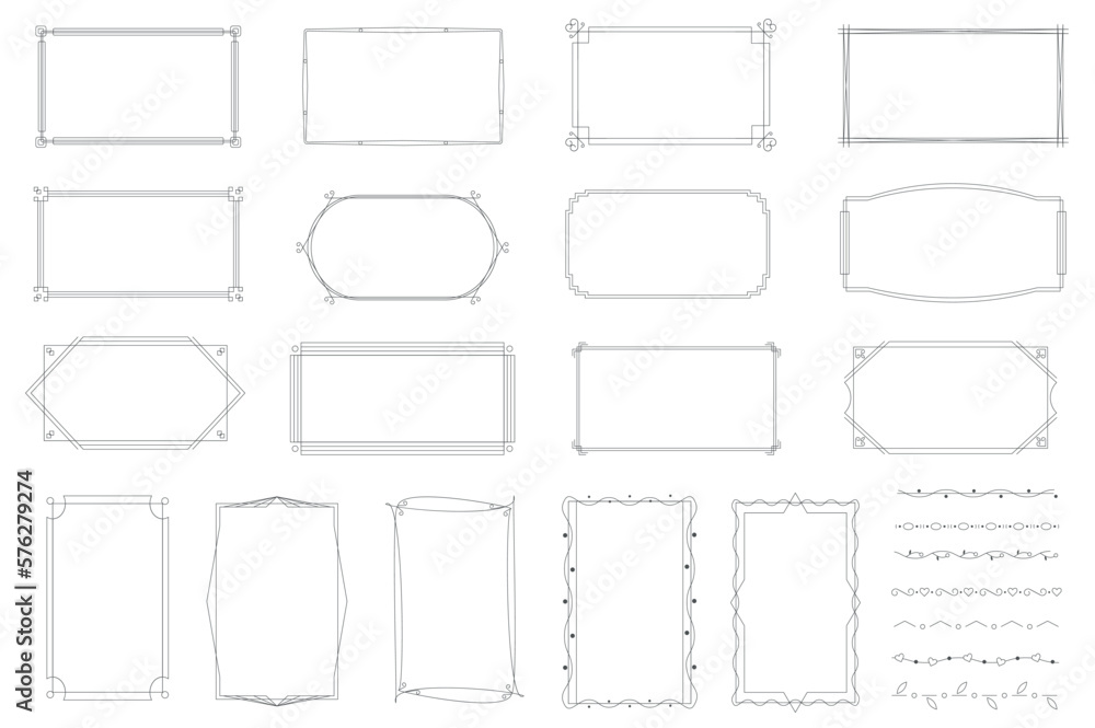 Decorative frames set graphic elements in flat design. Bundle of vintage lines calligraphic borders with curls corners, rectangle ornaments certificate templates. Vector illustration isolated objects Decorative frames set graphic elements in flat design. Bundle of vintage lines calligraphic borders with curls corners, rectangle ornaments certificate templates. Vector illustration isolated objects