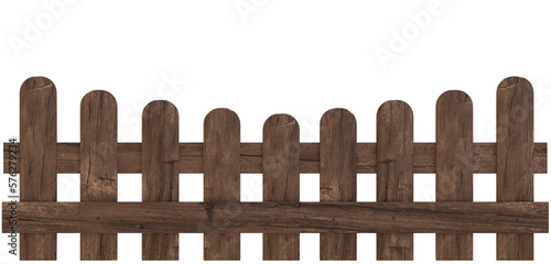 Old Wooden fence isolated on a transparent PNG background. 