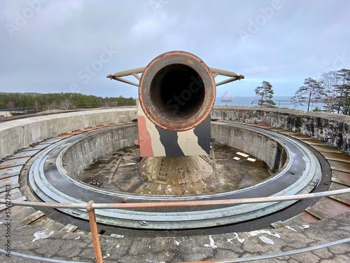 Kristainsand, Norway, February 20, 2023. Kristiansand Cannon Museum, WW2 German gun emplacement. 20m lomg gun weighing 110 tonnes. photo