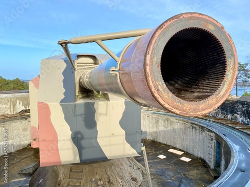 Kristainsand, Norway, February 20, 2023. Kristiansand Cannon Museum, WW2 German gun emplacement. 20m lomg gun weighing 110 tonnes. photo