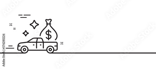 Cash transit line icon. Money collector car sign. Cash collection machine symbol. Minimal line illustration background. Cash transit line icon pattern banner. White web template concept. Vector