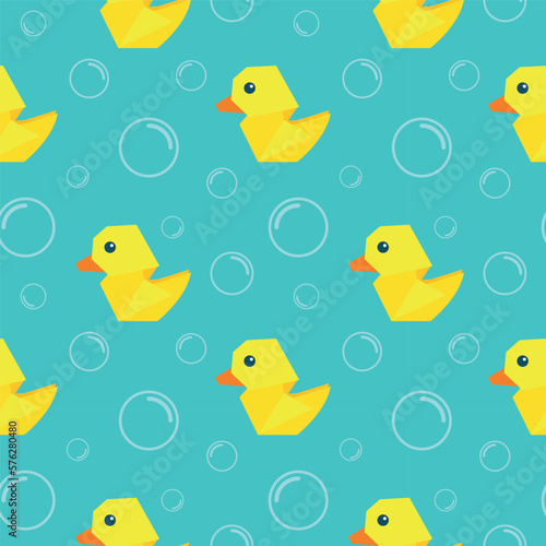 Seamless pattern with yellow rubber ducks. paper origami