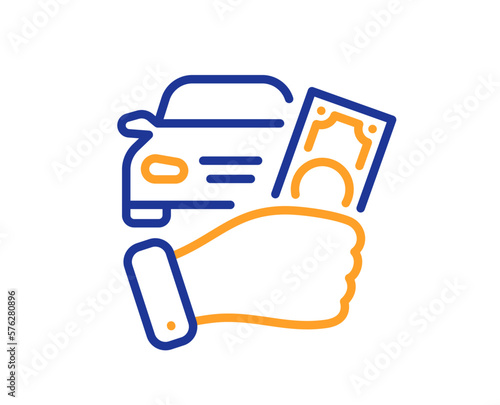 Rent car line icon. Buy transport sign. Vehicle down payment symbol. Colorful thin line outline concept. Linear style rent car icon. Editable stroke. Vector
