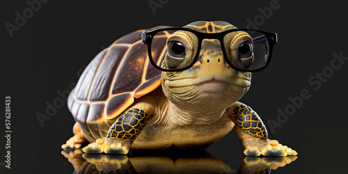 Realistic illustration of a turtle with glasses. Generative AI