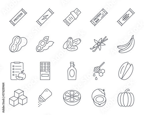 Fotografiet Protein bars and ingredients icons
