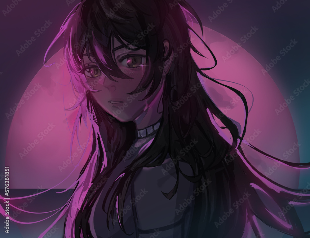 Face,girl,man,art,illustration,anime,moon,background,space Face,girl,man,art,illustration,anime,moon,background,space