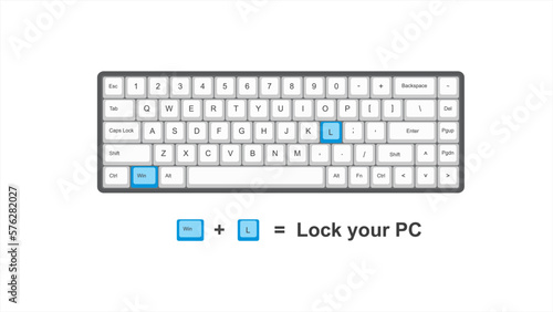 vector control win+ L = Lock Your PC - keyboard shortcuts  - windows with keyboard white and blue illustration and transparent background isolated Hotkeys